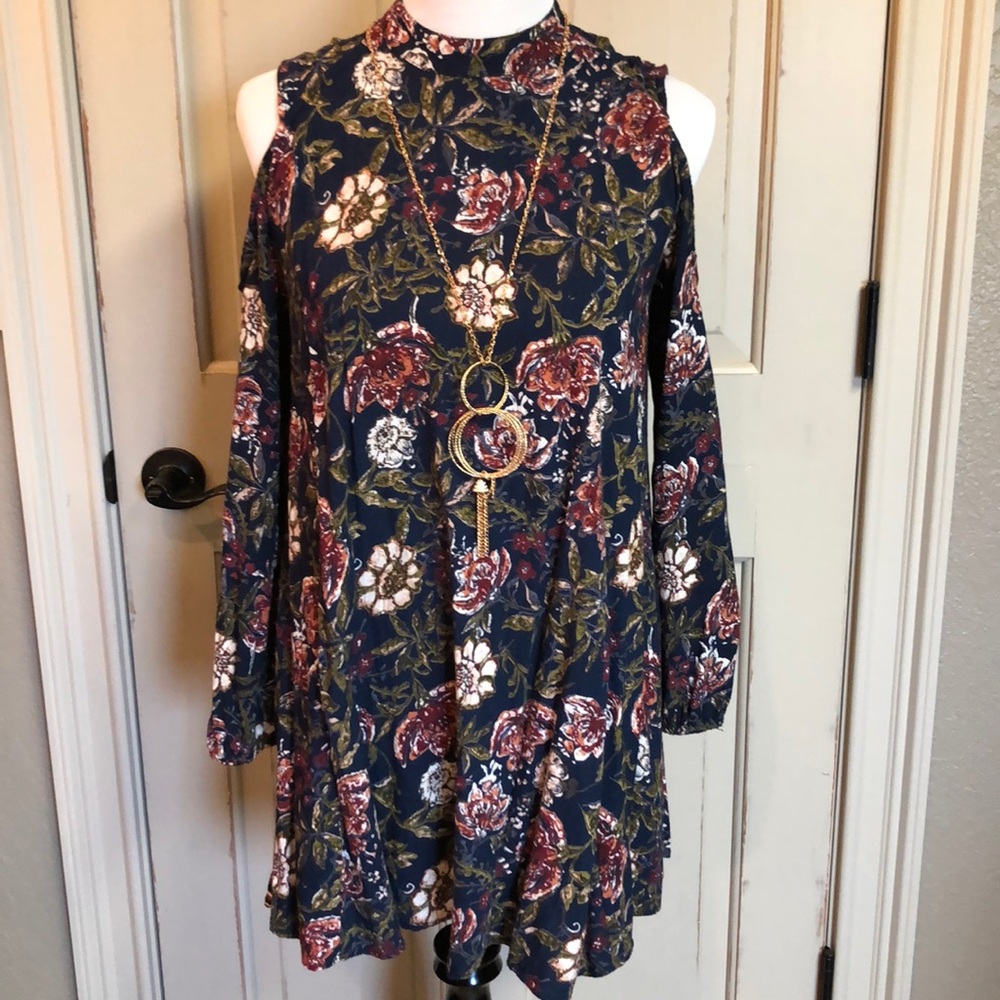 Angie Cold Shoulder Floral Mini Dress/Tunic